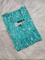 Traditional cotton nighty, Thali detailing on neck, 55 Inches Length - Turquoise green colour - Image 3