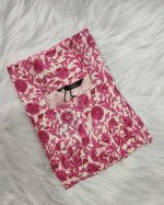 Front Open Cotton Nighty With Buttons, 55 Inches Long, Cream + Pink colour - Image 3