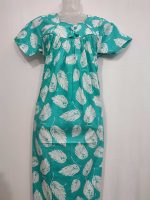 Traditional cotton nighty, Thali detailing on neck, 55 Inches Length - Turquoise green colour - Image 4