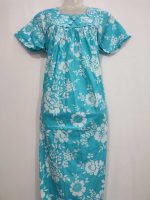 Traditional cotton nighty, Thali detailing on neck, 55 Inches Length - Blue colour - Image 4