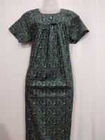 Traditional cotton nighty, Thali detailing on neck, 55 Inches Length - Green colour - Image 4