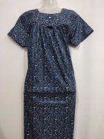 Traditional cotton nighty, Thali detailing on neck, 55 Inches Length - Dark blue colour - Image 4