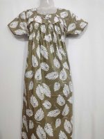 Traditional cotton nighty, Thali detailing on neck, 55 Inches Length - Olive green colour - Image 4