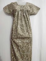 Traditional cotton nighty, Thali detailing on neck, 55 Inches Length - Olive green colour - Image 4