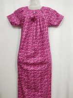 Traditional cotton nighty, Thali detailing on neck, 55 Inches Length - Pink colour - Image 4