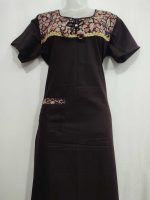 Comfortable Churidar Model Cotton Nighty, Ajrakh yoke - 55 Inches Long - Coffee Brown Colour - Image 4