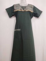Comfortable Churidar Model Cotton Nighty, Ajrakh yoke - 55 Inches Long -Green Colour - Image 4