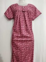 Traditional cotton nighty, Thali detailing on neck, 55 Inches Length - Light pink colour - Image 4