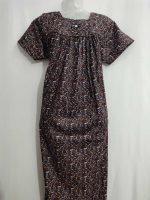 Traditional cotton nighty, Thali detailing on neck, 55 Inches Length - Brown colour - Image 4