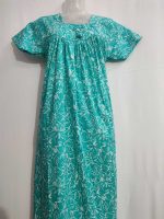 Traditional cotton nighty, Thali detailing on neck, 55 Inches Length - Turquoise green colour - Image 4