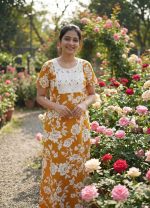 Comfortable Churidar Model Cotton Nighty - 55 Inches Long - Yellow - Image 2