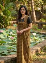 Traditional Cotton Nighty, 55 Inches Length - Yellow + Black - Image 2