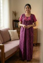 Traditional Cotton Nighty, 55 Inches Length - Rose - Image 2