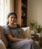 Comfortable Churidar Model Cotton Nighty with Buttons - 57 Inches Long - Coffee Brown + White Lines