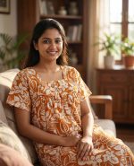 Traditional Cotton Nighty, 55 Inches Length - Orange