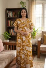 Traditional Cotton Nighty, 55 Inches Length - Yellow - Image 2