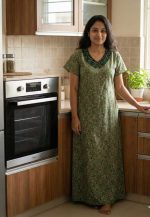 Comfortable Churidar Model Cotton Nighty with Peter-Pan Collar - 55 Inches Long - Image 2