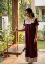 Traditional Cotton Nighty, 55 Inches Length - Grape Wine - Image 2