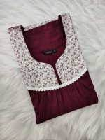 Traditional Cotton Nighty, 55 Inches Length - Grape Wine - Image 3