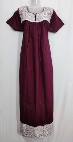 Traditional Cotton Nighty, 55 Inches Length - Grape Wine - Image 4