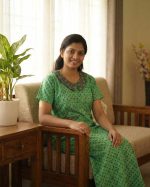 Comfortable Churidar Model Cotton Nighty with Peter-Pan Collar - 55 Inches Long - Green