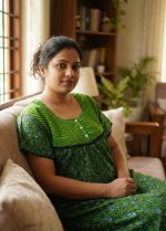 Comfortable Front Open Cotton Nighty With Buttons - 57 Inches long - Green