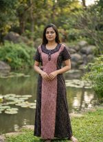 Comfortable Churidar Model Cotton Nighty with Buttons - 55 Inches Long - Image 2