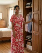 Traditional Cotton Nighty, 55 Inches Length - Peach - Image 2