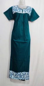 Traditional Cotton Nighty, 55 Inches Length - Green - Image 4