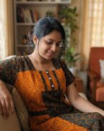 Comfortable Churidar Model Cotton Nighty with Buttons - 55 Inches Long - Orange + Black