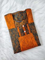 Comfortable Churidar Model Cotton Nighty with Buttons - 55 Inches Long - Black + Orange - Image 3