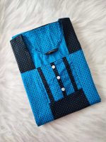 Comfortable Churidar Model Cotton Nighty with Buttons - 55 Inches Long - Black + Blue - Image 3