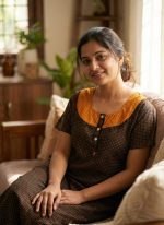 Comfortable Churidar Model Cotton Nighty with Buttons - 55 Inches Long - Black