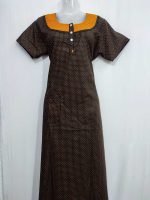 Comfortable Churidar Model Cotton Nighty with Buttons - 55 Inches Long - Black - Image 4