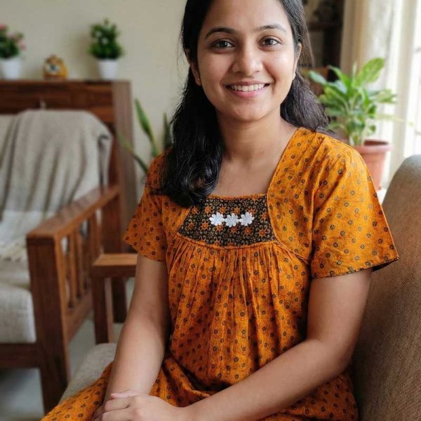 Traditional Cotton Nighty, 55 Inches Length - Orange