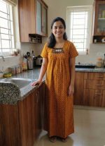 Traditional Cotton Nighty, 55 Inches Length - Orange - Image 2