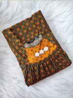 Traditional Cotton Nighty, 55 Inches Length - Black + Orange - Image 3