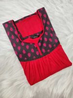 Traditional Cotton Nighty, 55 Inches Length - Dark Rose - Image 3