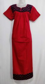 Traditional Cotton Nighty, 55 Inches Length - Dark Rose - Image 4