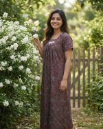 Traditional Ajrakh Nighty, 55 Inches Length - Maroon - Image 2