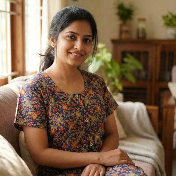 Comfortable Churidar Model Cotton Nighty - 55 Inches Long - Dark Blue