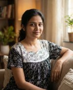 Front Open Cotton Nighty With Buttons, 55 Inches Long - Black + White