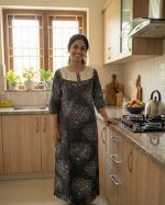 Comfortable Churidar Model Cotton Nighty, 55 Inches Long, 3/4th Sleeves - Ash colour - Image 2