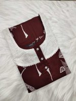 Comfortable Churidar Model Cotton Nighty, 55 Inches Long, 3/4th Sleeves - Maroon - Image 3