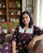 Front Open Cotton Nighty With Buttons, 55 Inches Long, Hakoba Yoke, 3/4th Sleeves - Brown