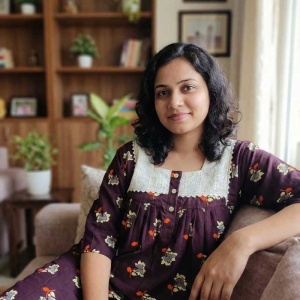 Front Open Cotton Nighty With Buttons, 55 Inches Long, Hakoba Yoke, 3/4th Sleeves - Brown