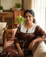 Comfortable Churidar Model Cotton Nighty, 55 Inches Long, 3/4th Sleeves - Brown