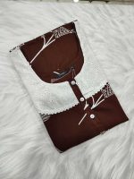 Comfortable Churidar Model Cotton Nighty, 55 Inches Long, 3/4th Sleeves - Brown - Image 4
