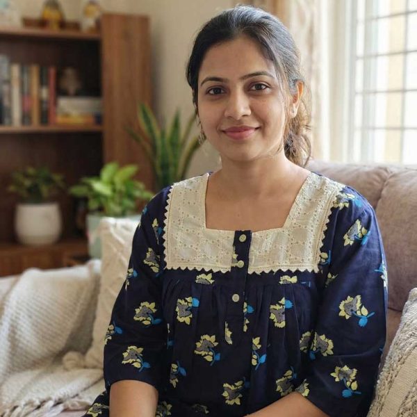 Front Open Cotton Nighty With Buttons, 55 Inches Long, Hakoba Yoke, 3/4th Sleeves - Blue