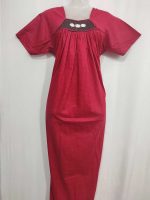 Traditional Cotton Nighty, 55 Inches Length - Black + Magenta - Image 4